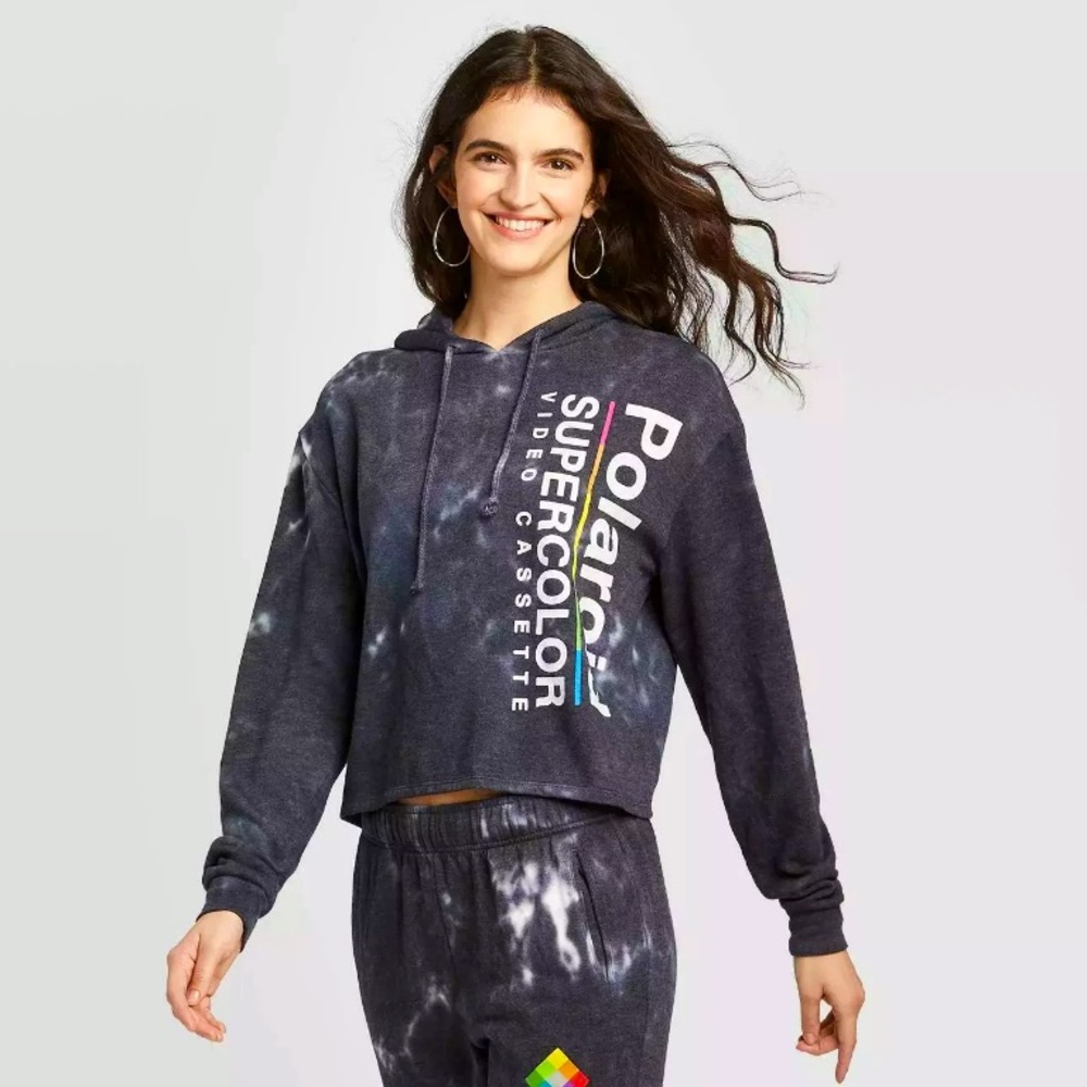 Polaroid washed cropped hoodie sweatshirt